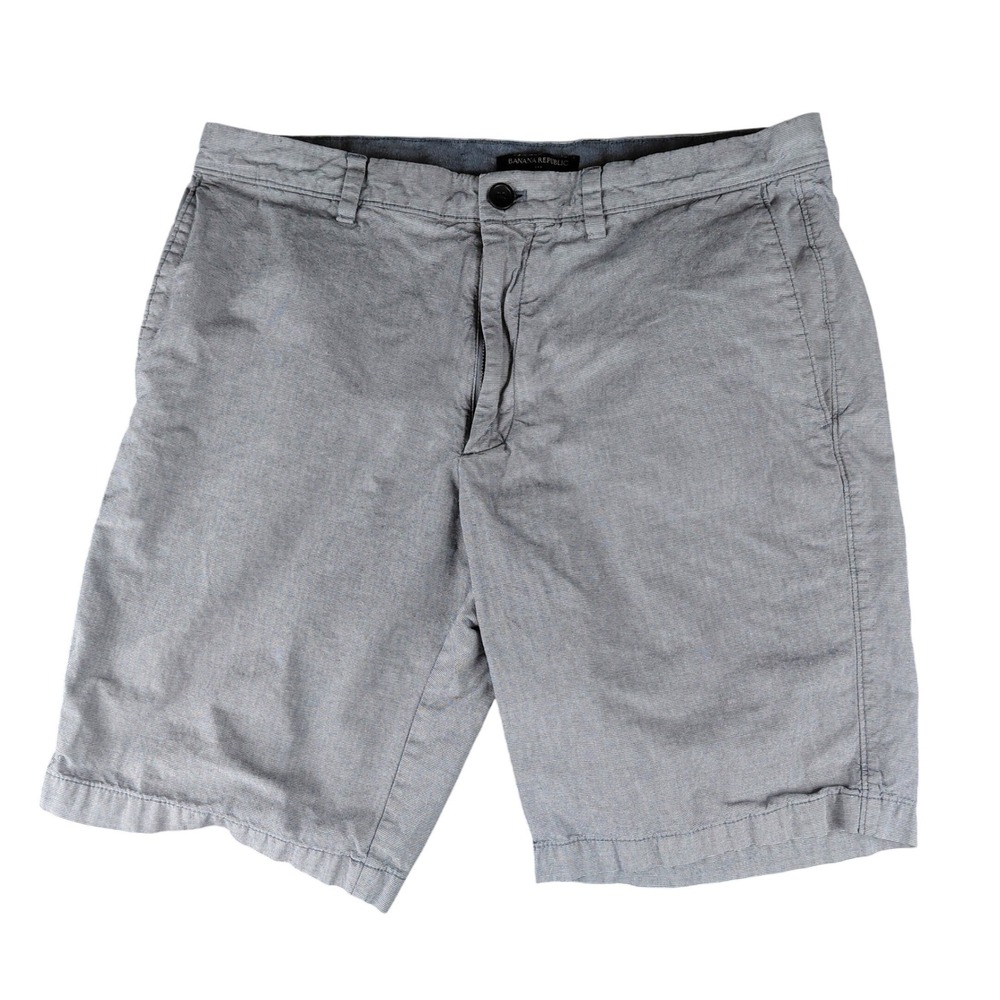 Banana Republic Mens 33‎ Blue Gray Micro Stripe Cotton Flat Front Shorts